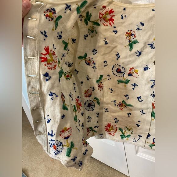 VTG 1960s FLORAL CREWEL EMBROIDERY CREAM LINEN CHILDREN HANDMADE BLOUSE TOP SZ S - Picture 4 of 14